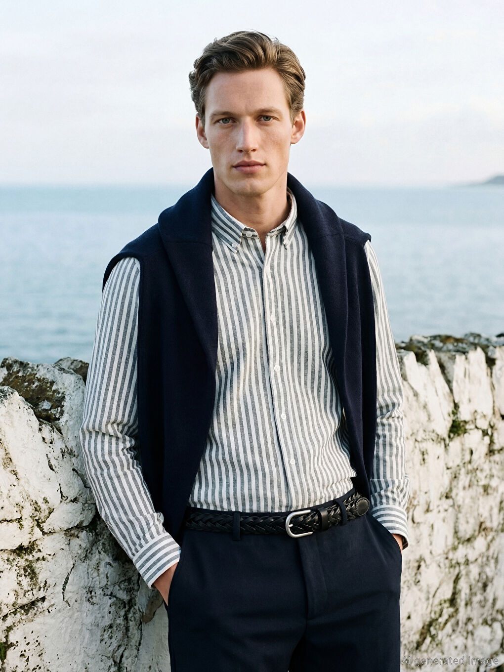 Lacivert Regular Fit Çizgili Erkek Oxford Gömlek