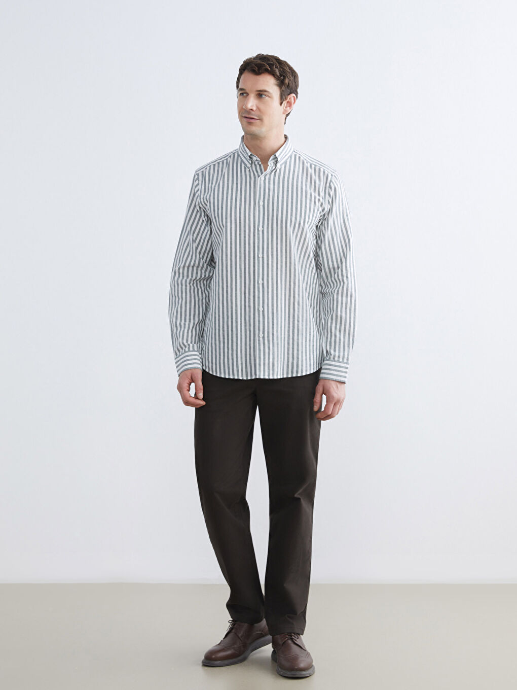 Petrol Regular Fit Çizgili Erkek Oxford Gömlek-1