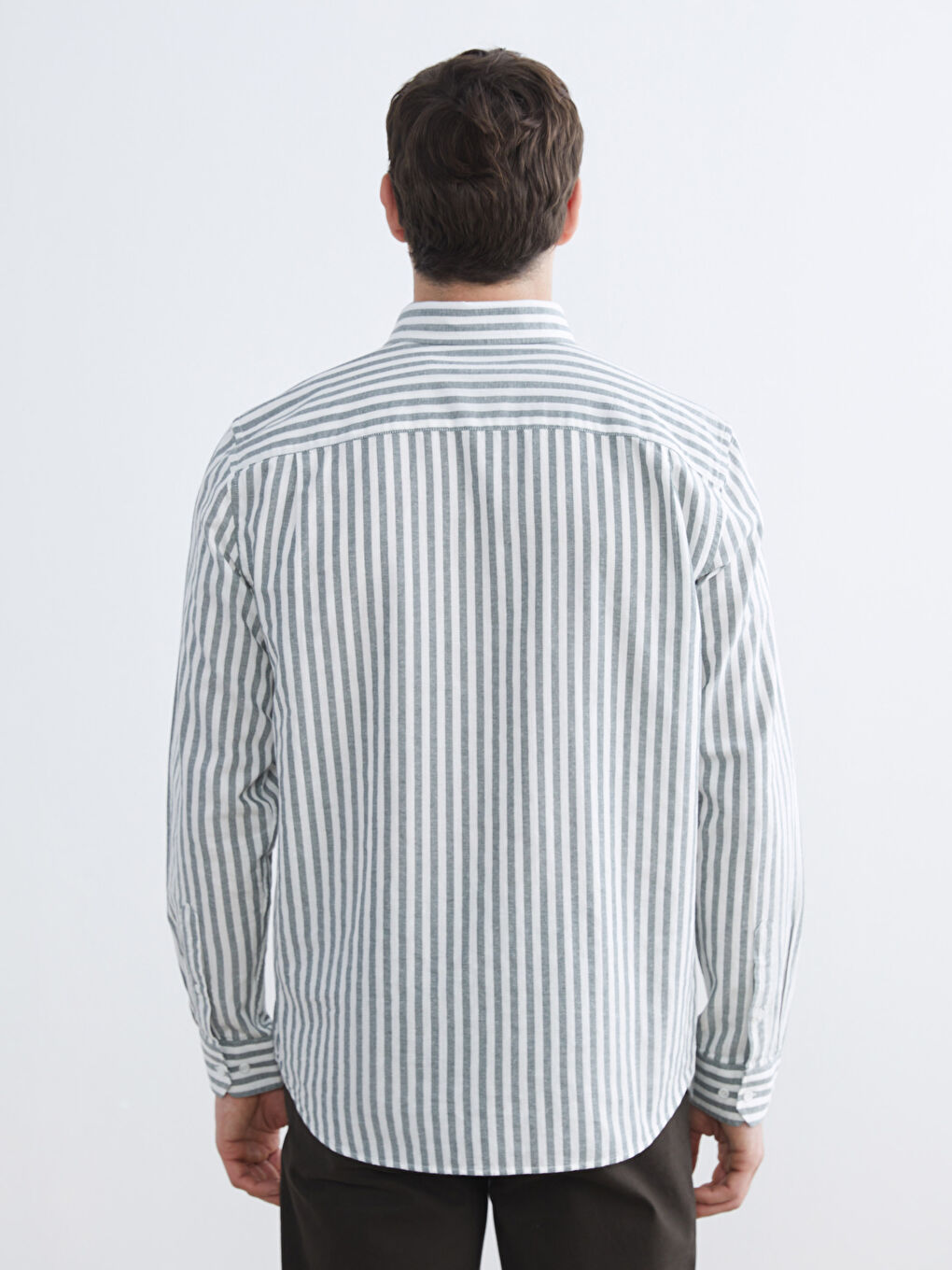 Petrol Regular Fit Çizgili Erkek Oxford Gömlek-3