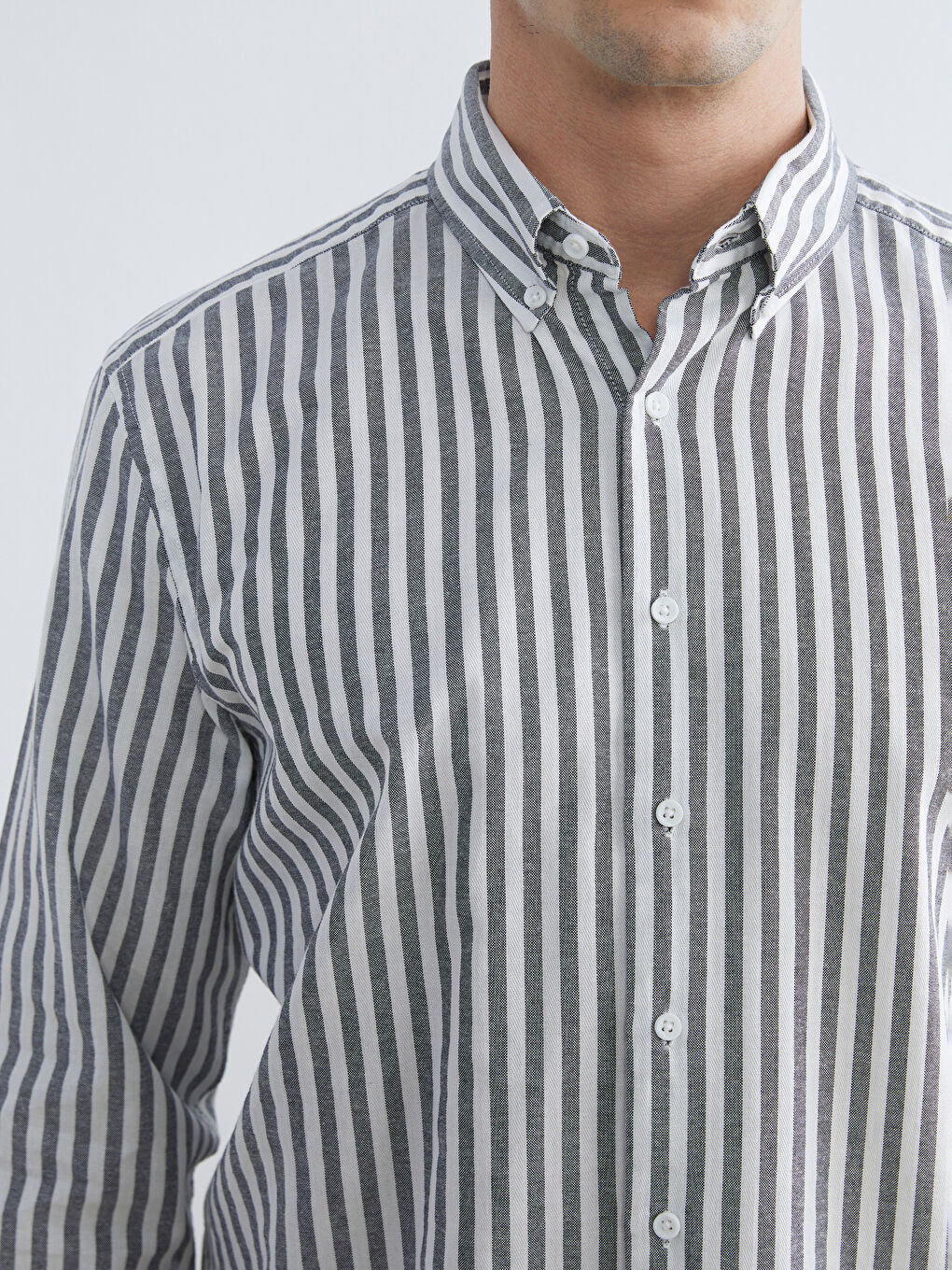 Lacivert Regular Fit Çizgili Erkek Oxford Gömlek-4