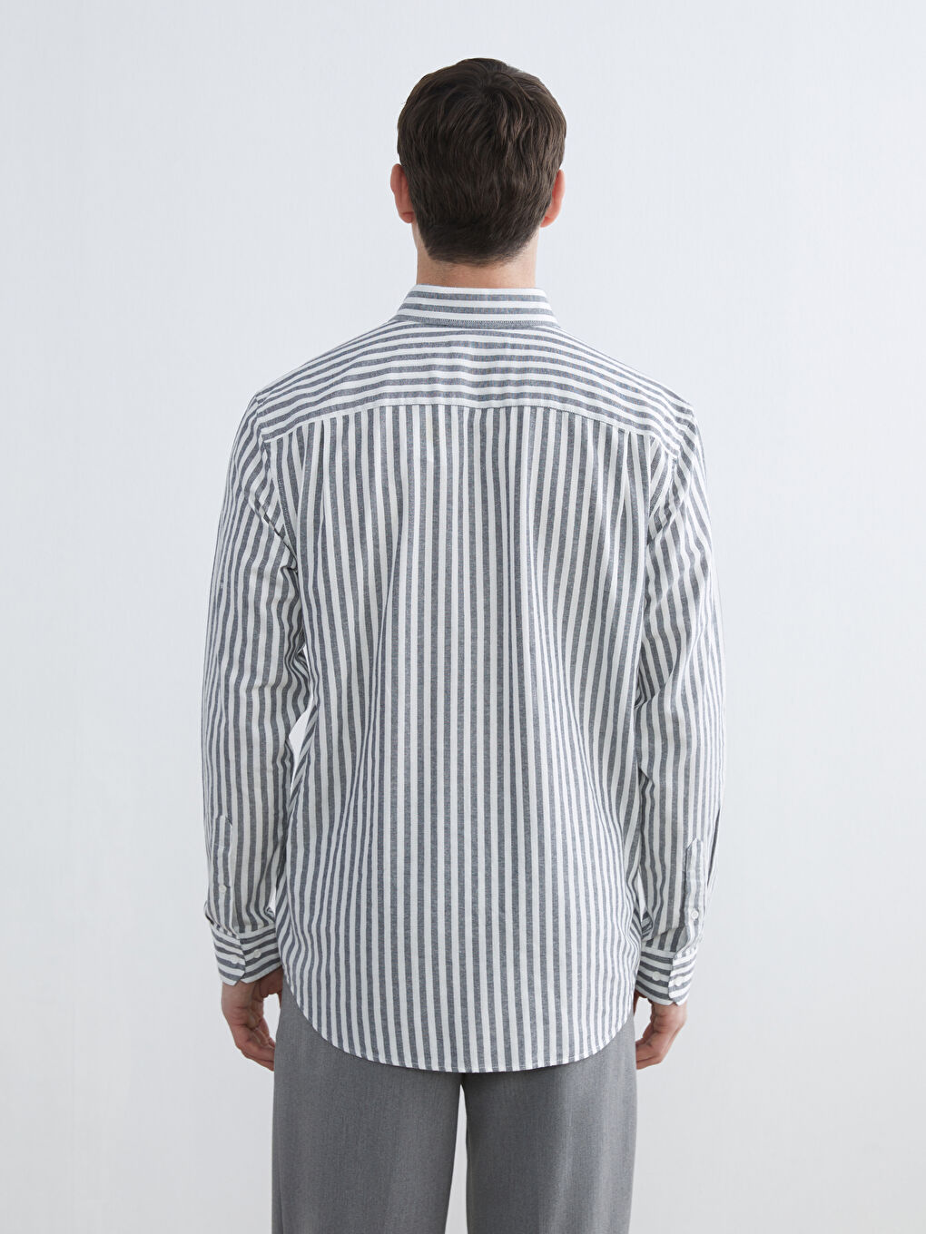 Lacivert Regular Fit Çizgili Erkek Oxford Gömlek-6