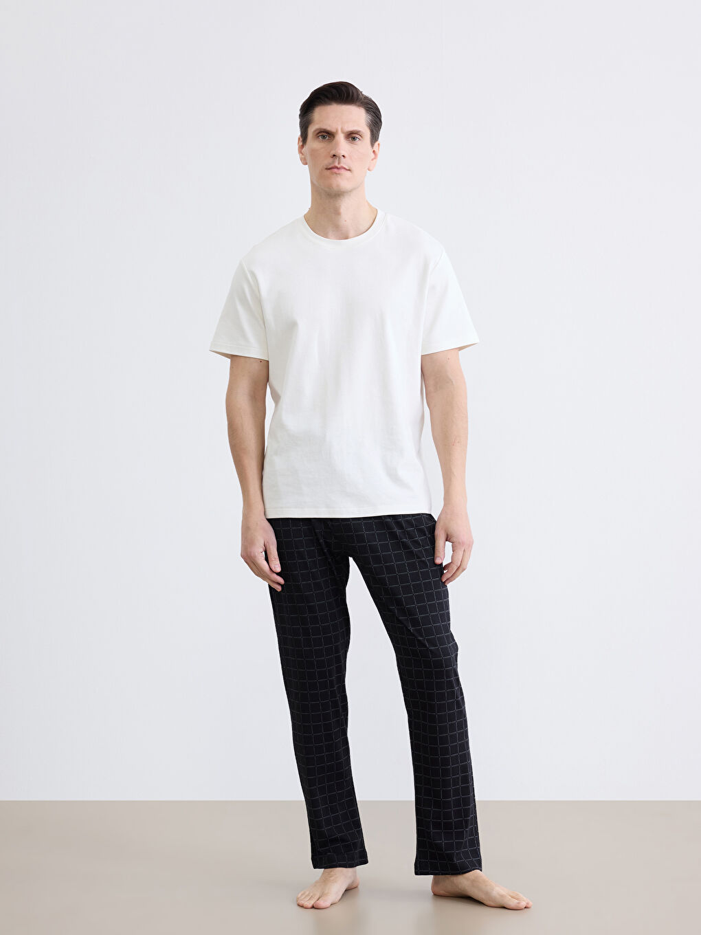 Siyah Standart Kalıp Ekose Erkek Pijama Alt