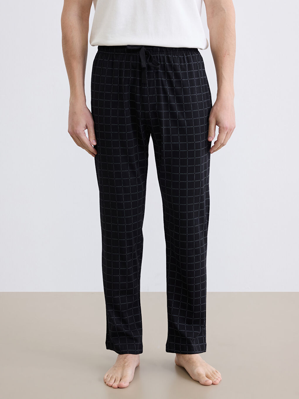 Siyah Standart Kalıp Ekose Erkek Pijama Alt-2