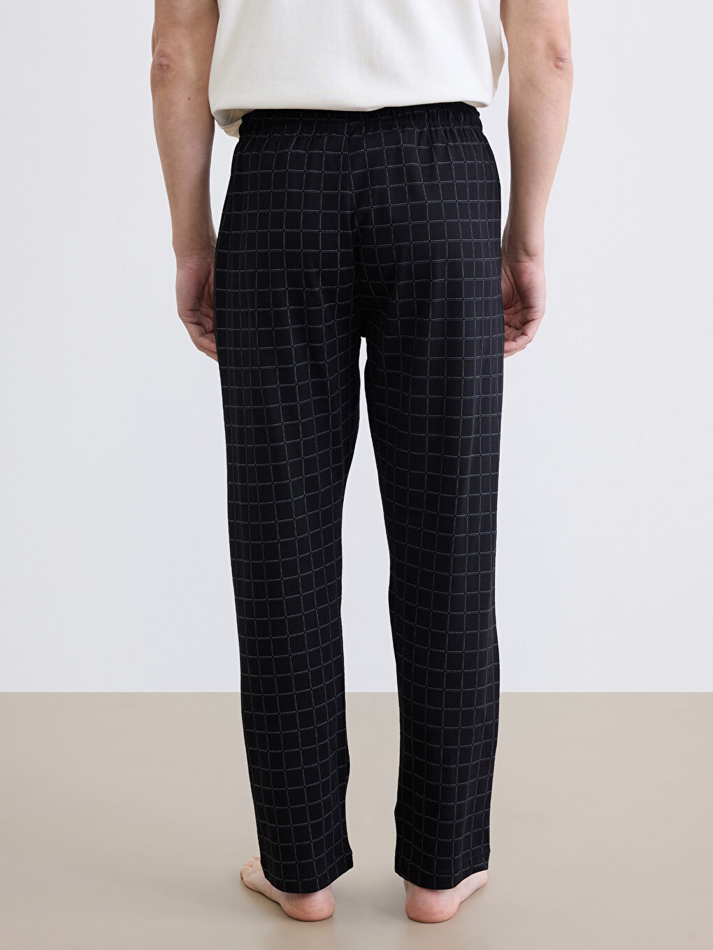Siyah Standart Kalıp Ekose Erkek Pijama Alt-4