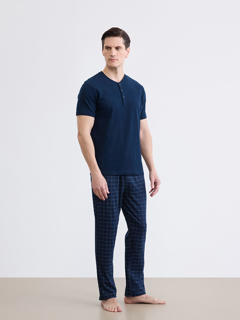 Lacivert Standart Kalıp Ekose Erkek Pijama Alt