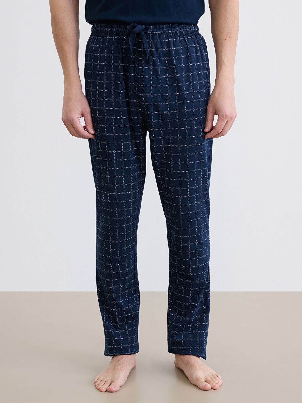 Lacivert Standart Kalıp Ekose Erkek Pijama Alt-2