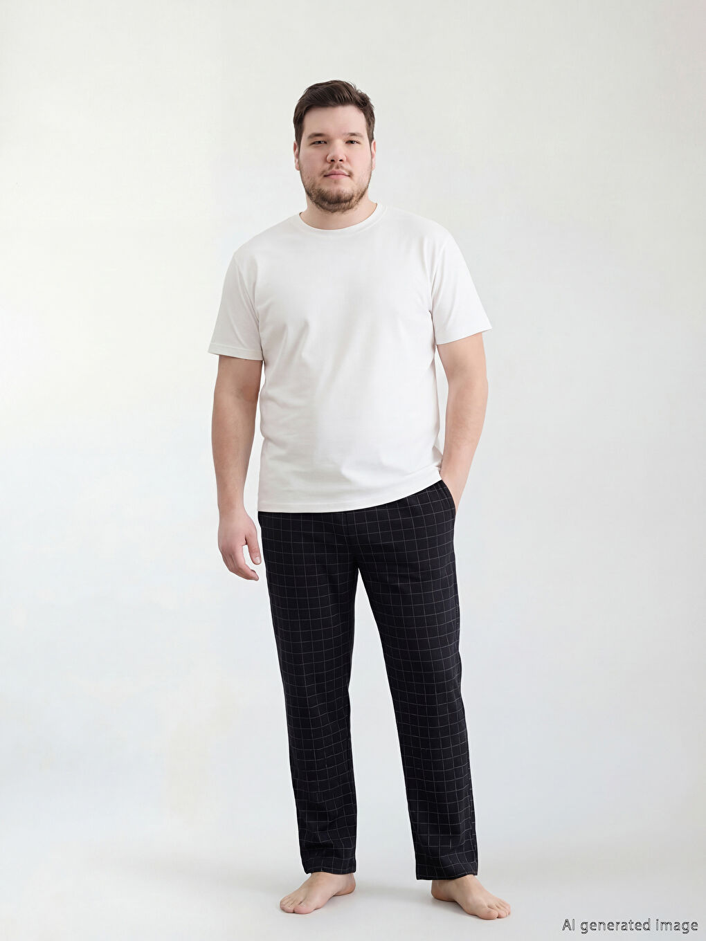 Siyah Standart Kalıp Ekose Erkek Pijama Alt-1
