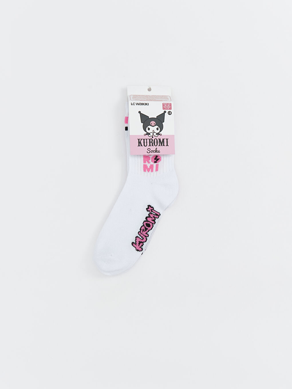 Beyaz Kuromi Desenli Kız Çocuk Soket Çorap 3'lü-2