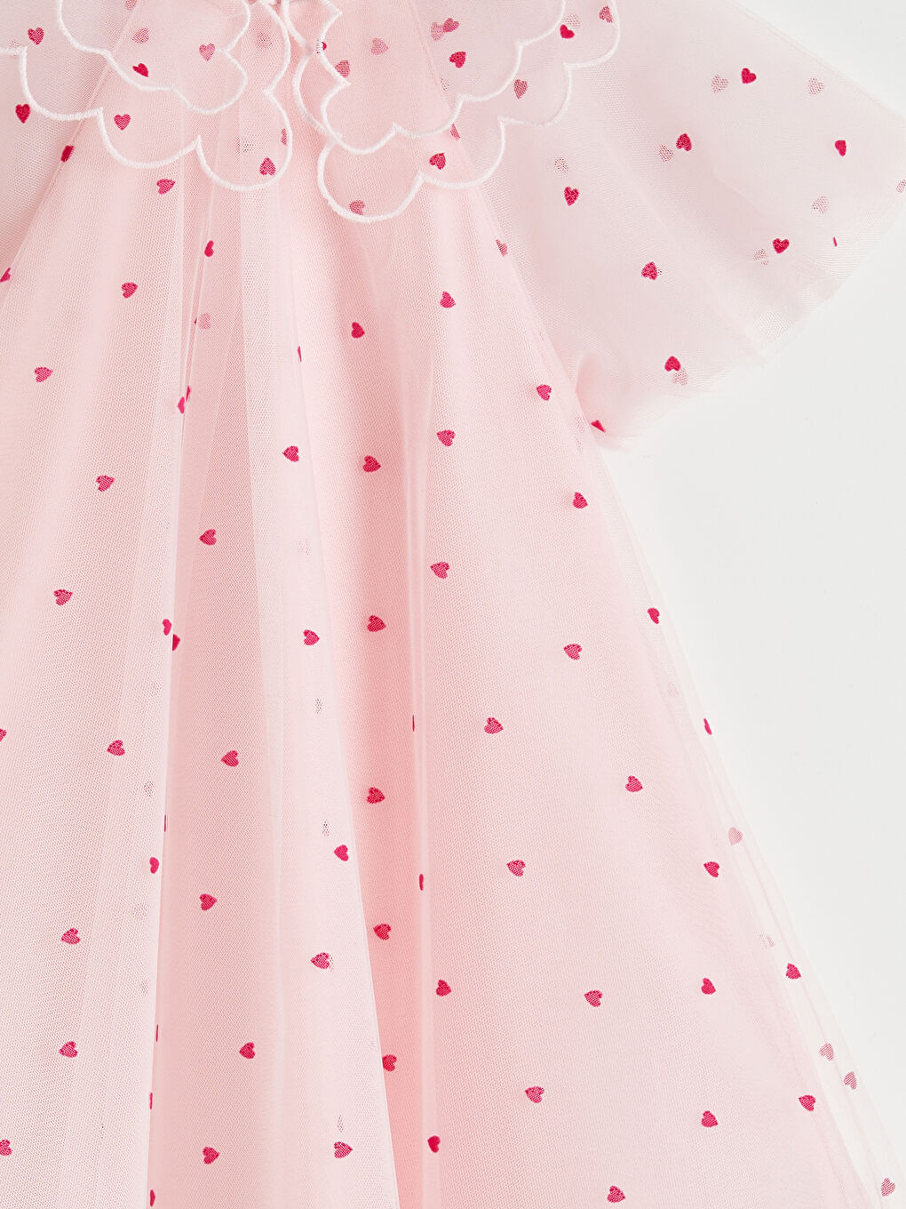 Pembe Bebe Yaka Kalp Nakışlı Kız Çocuk Prenses Elbise-2