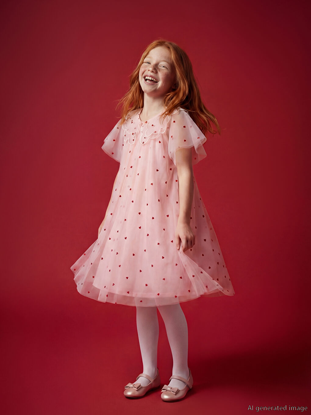 Robe Princesse Fille avec Col Claudine et Cœur Brodé