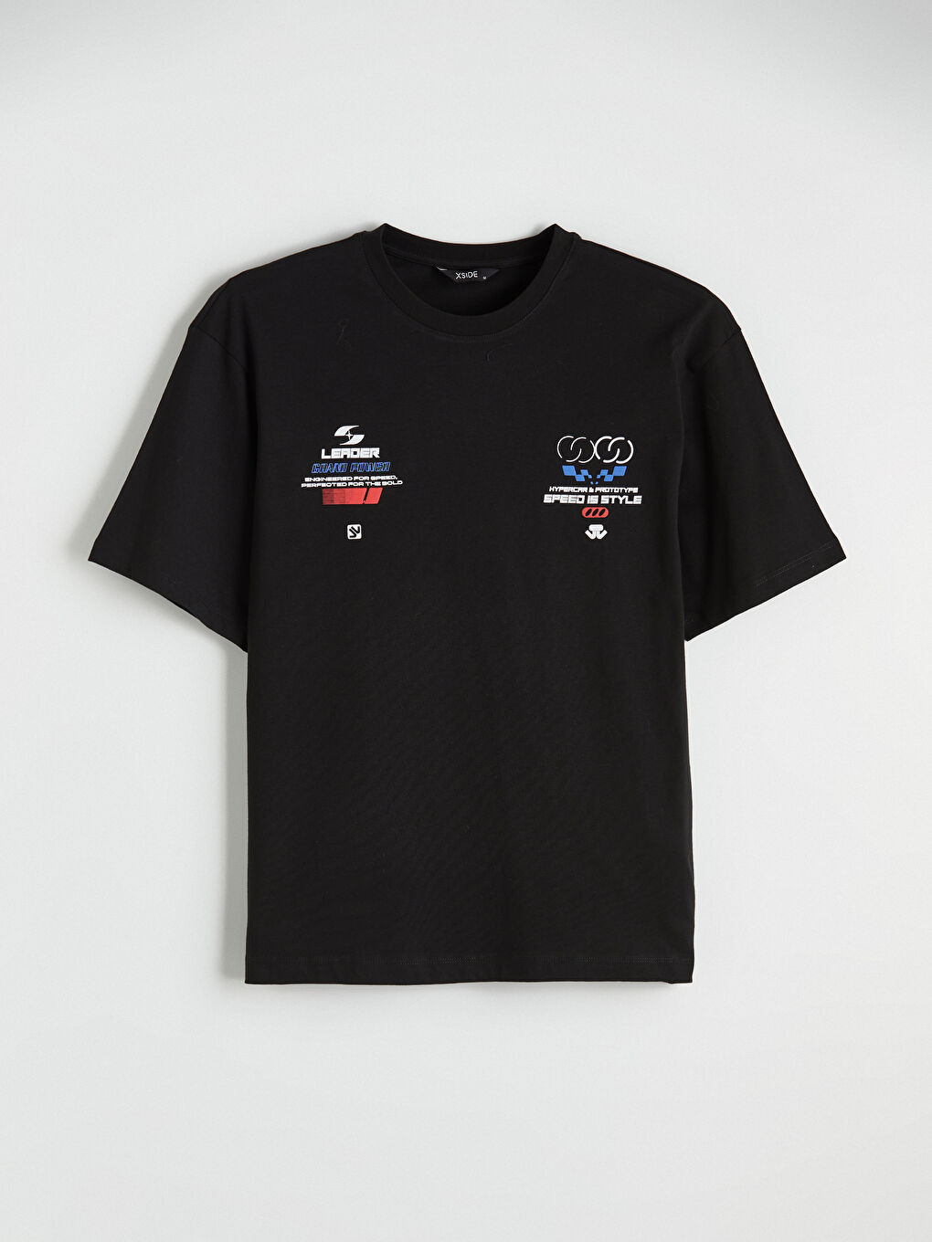 Siyah Bisiklet Yaka Baskılı Penye Erkek Tişört