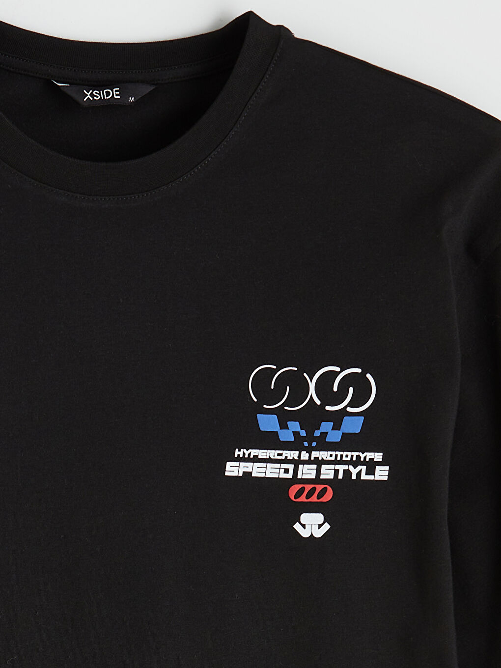 Siyah Bisiklet Yaka Baskılı Penye Erkek Tişört-1