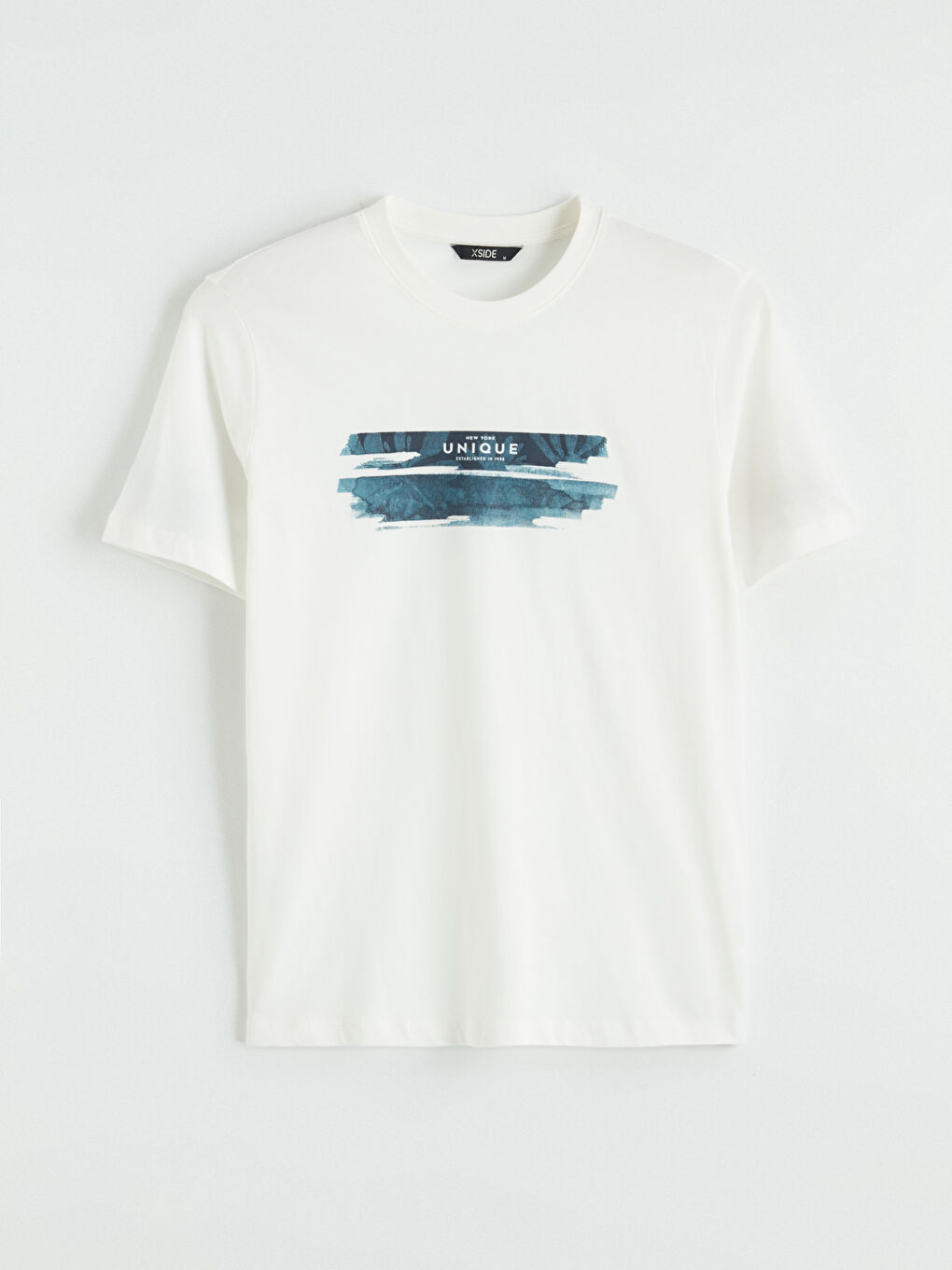 Ekru Bisiklet Yaka Baskılı Penye Erkek Tişört-4