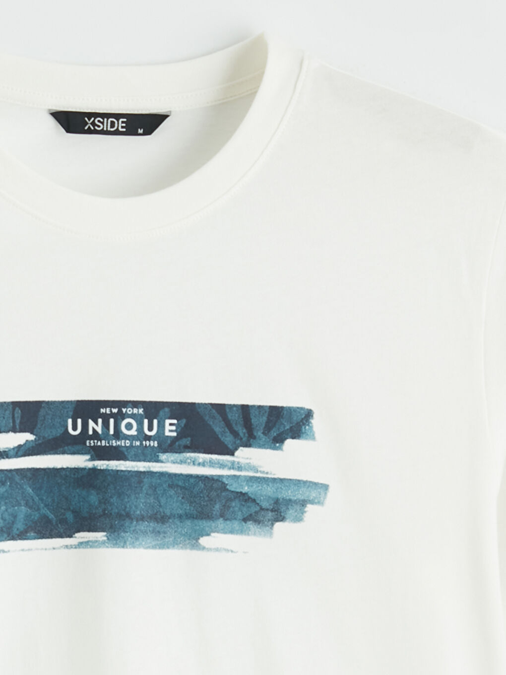 Ekru Bisiklet Yaka Baskılı Penye Erkek Tişört-5