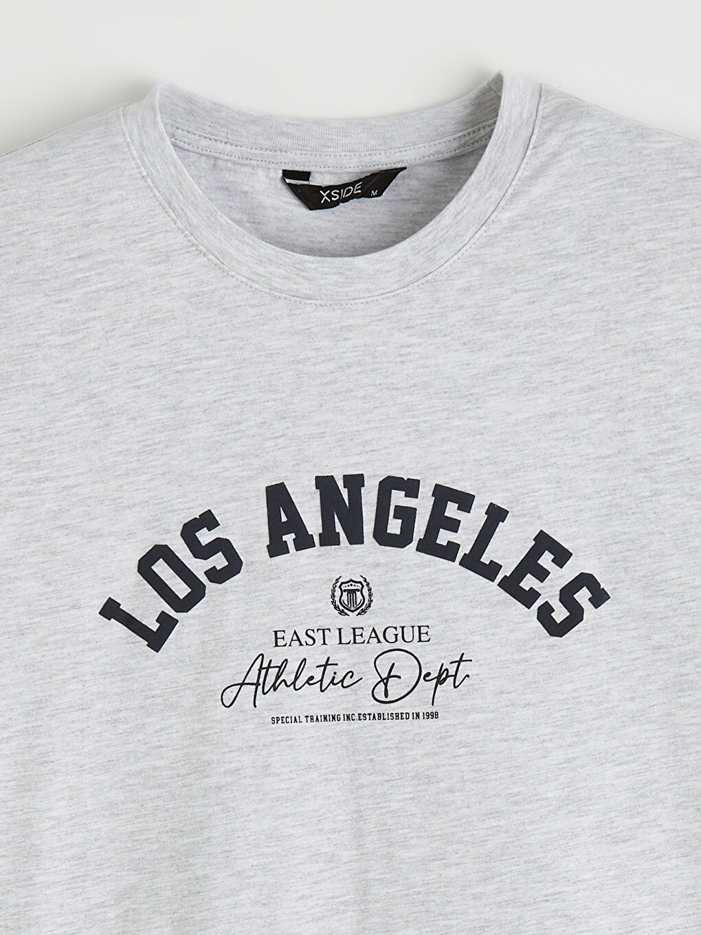 Gri Bisiklet Yaka Los Angeles Baskılı Erkek Tişört-1