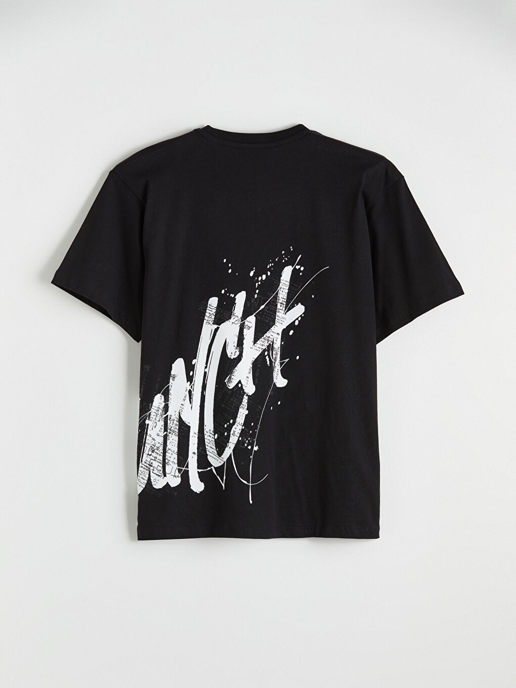 Siyah Bisiklet Yaka Baskılı Penye Erkek Tişört-2