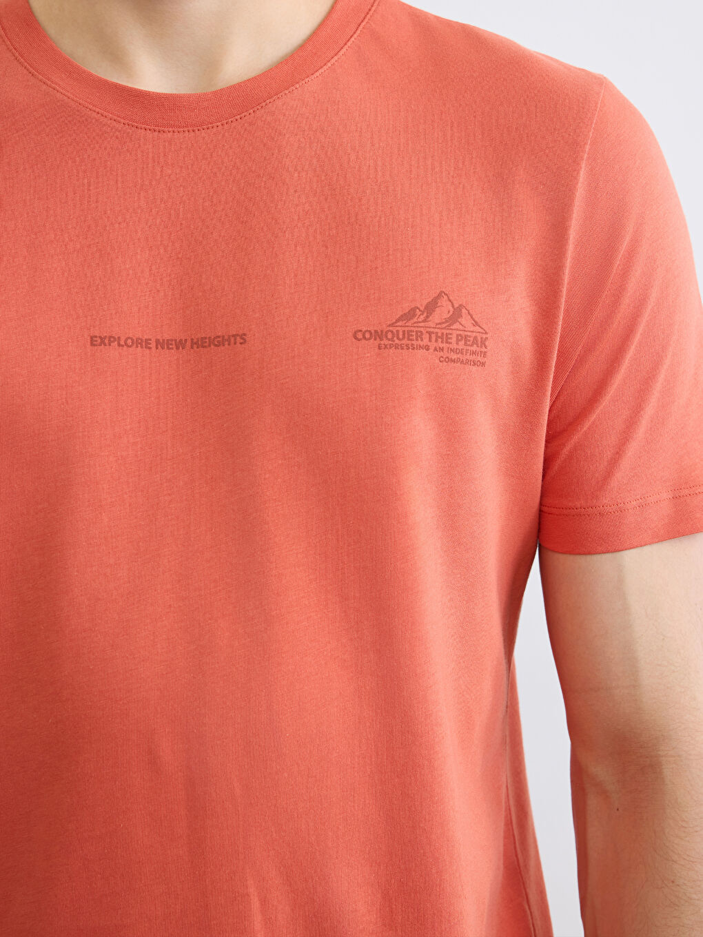 Turuncu Bisiklet Yaka Baskılı Penye Erkek Tişört-2