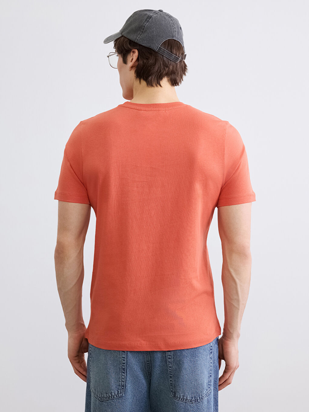 Turuncu Bisiklet Yaka Baskılı Penye Erkek Tişört-3