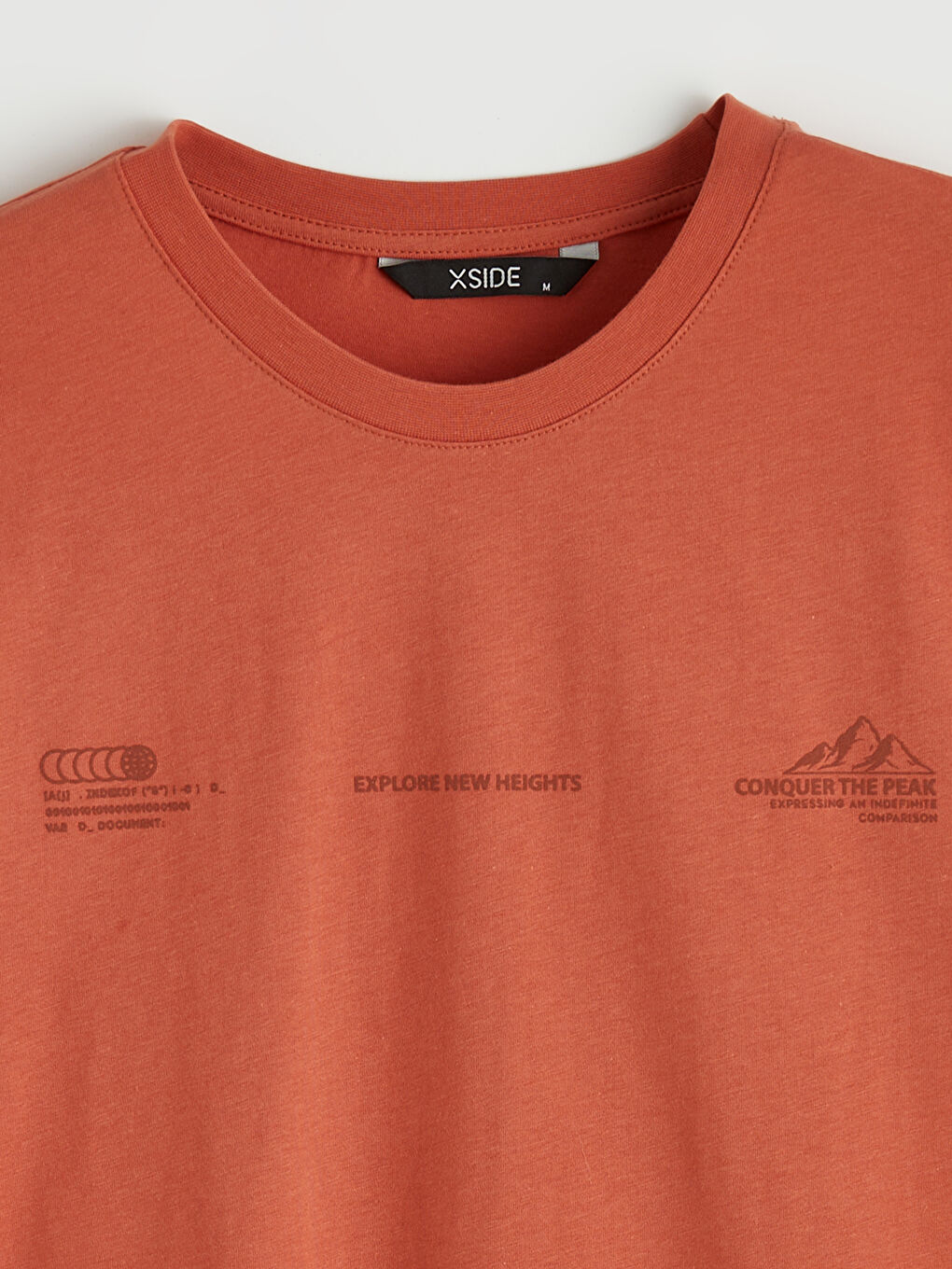 Turuncu Bisiklet Yaka Baskılı Penye Erkek Tişört-5