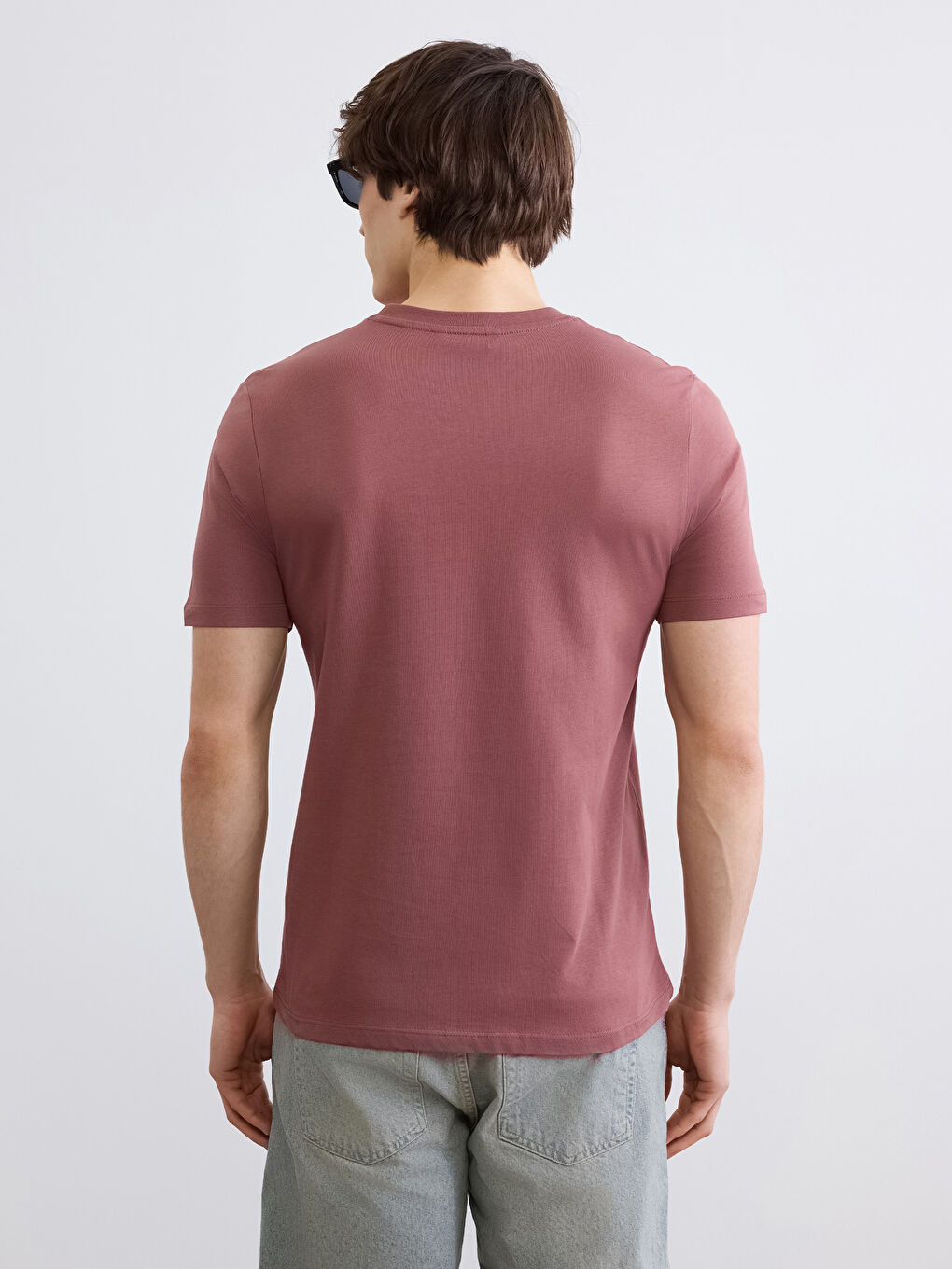 Pembe Bisiklet Yaka Baskılı Penye Erkek Tişört-3