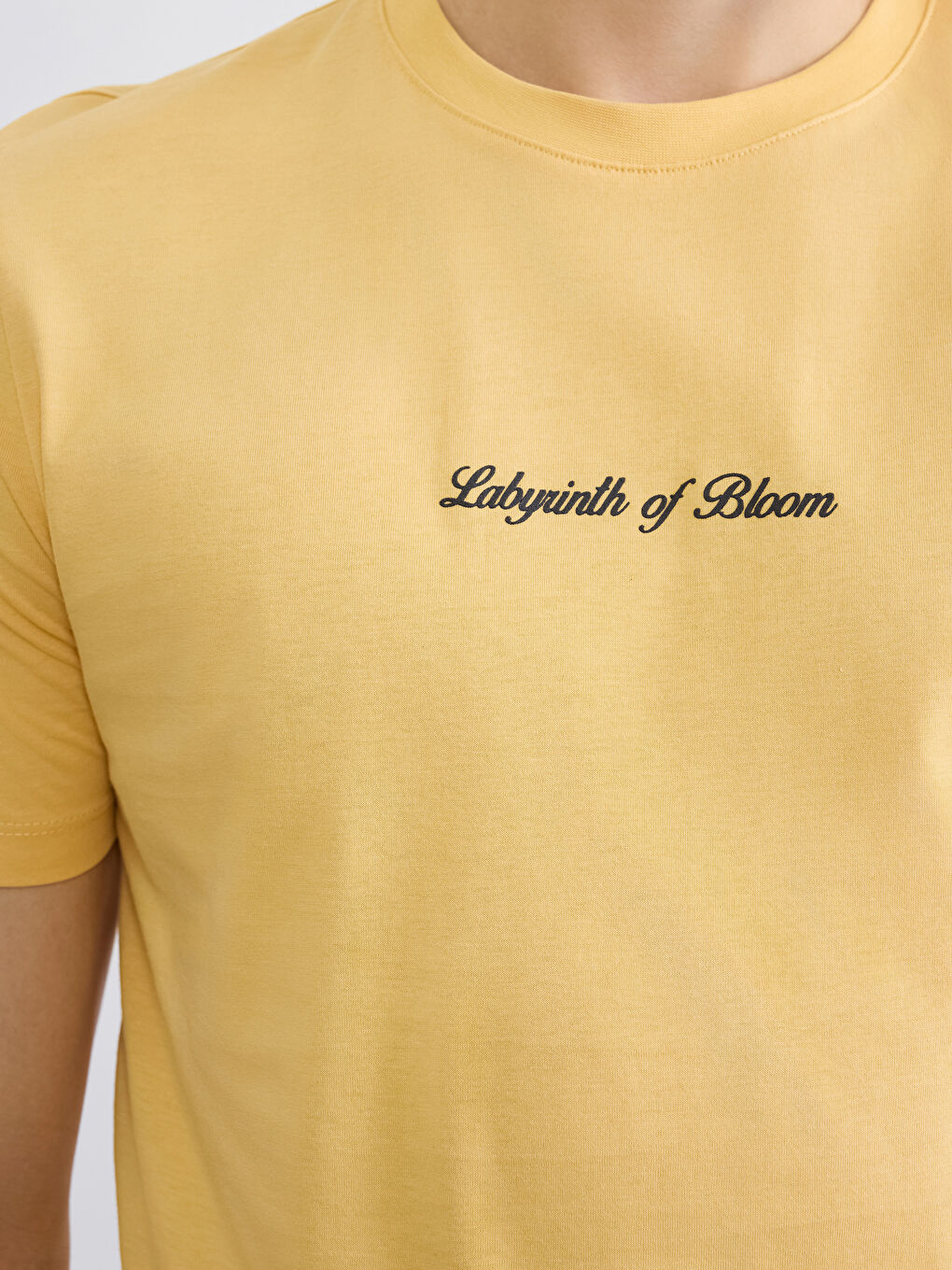 Sarı Bisiklet Yaka Baskılı Penye Erkek Tişört-2