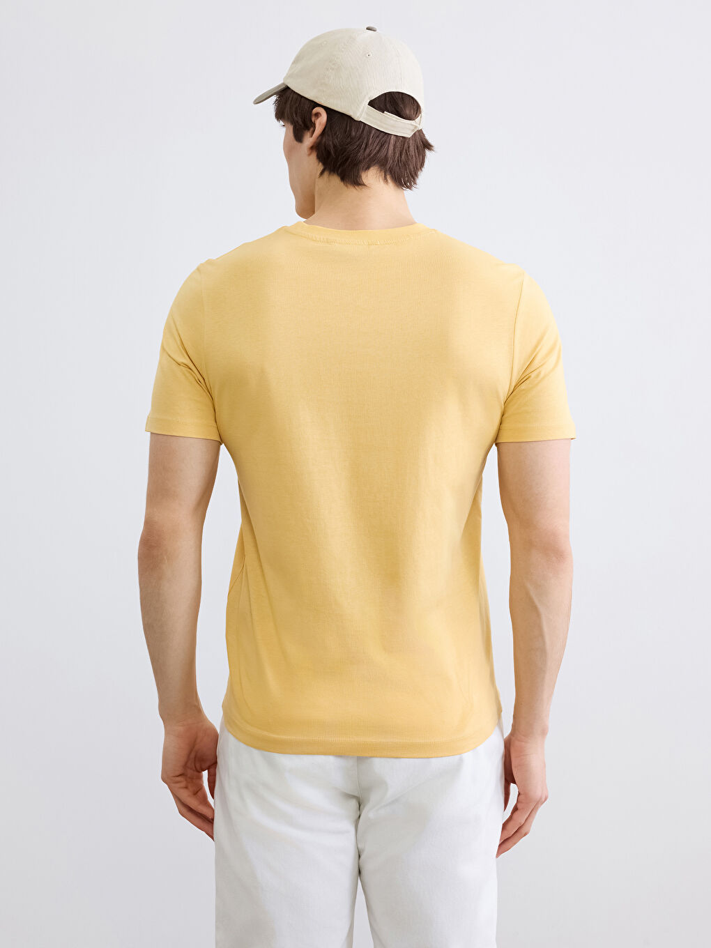 Sarı Bisiklet Yaka Baskılı Penye Erkek Tişört-3