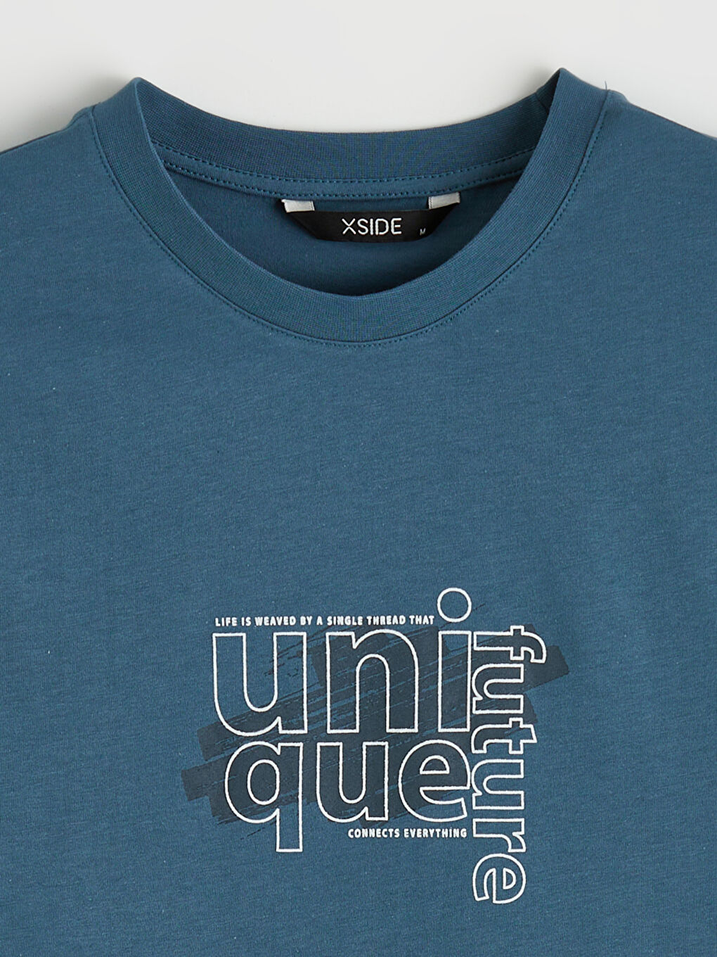 Petrol Bisiklet Yaka Baskılı Penye Erkek Tişört-5