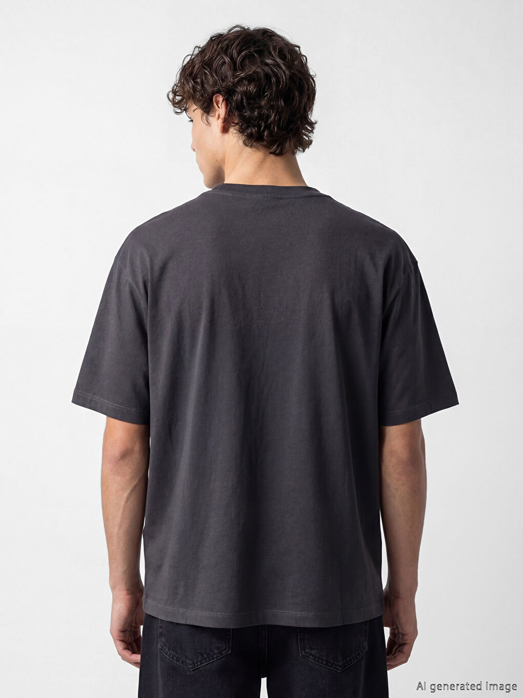 Antrasit Bisiklet Yaka New York Baskılı Erkek Tişört-4