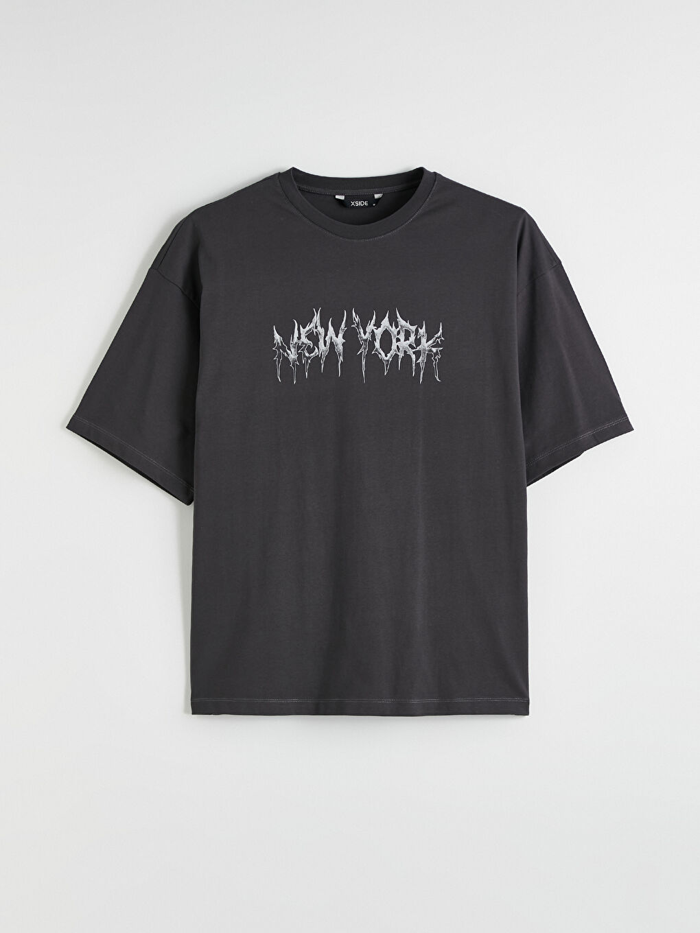 Antrasit Bisiklet Yaka New York Baskılı Erkek Tişört