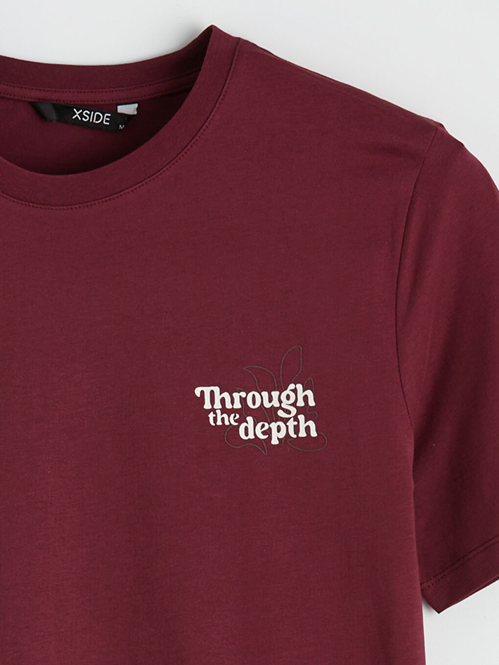 Bordo Bisiklet Yaka Baskılı Penye Erkek Tişört-1