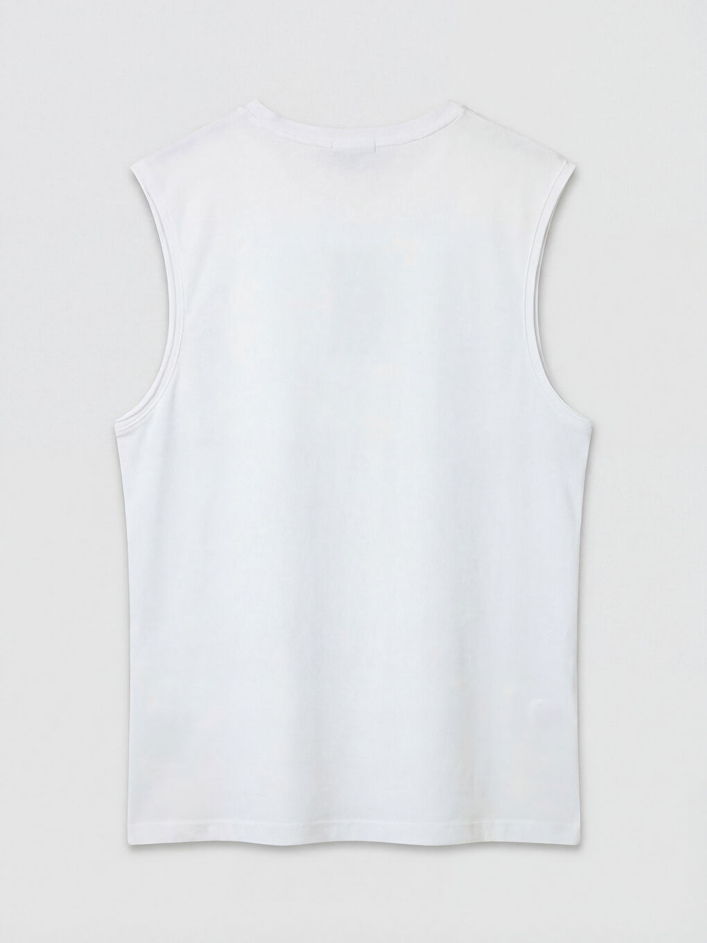 Beyaz Bisiklet Yaka Penye Erkek Kolsuz Tişört-1