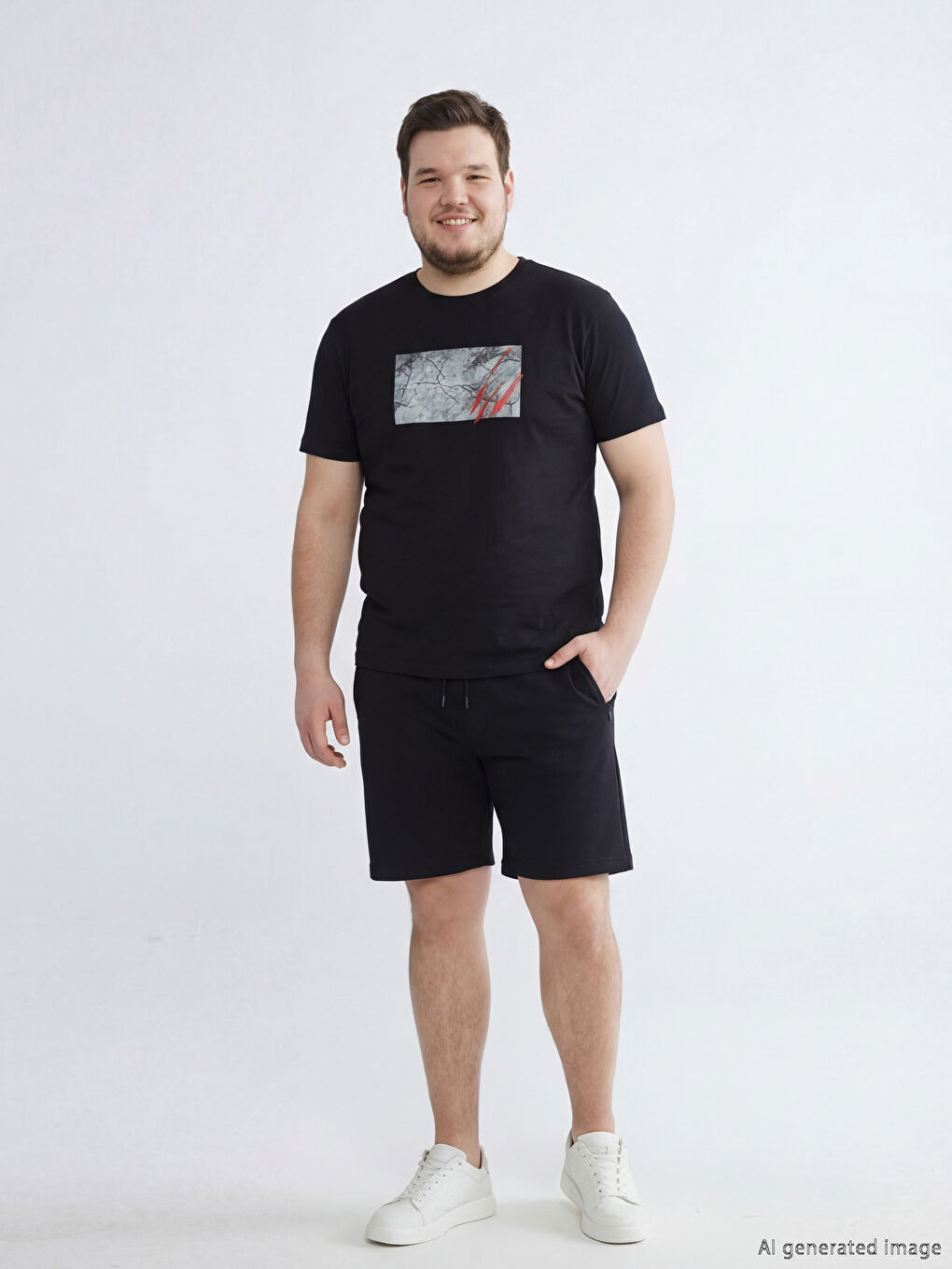 Siyah Standart Kalıp Erkek Pike Şort-1