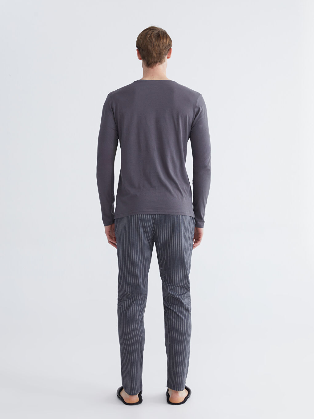 Gri Standart Kalıp Erkek Pijama Takımı-3