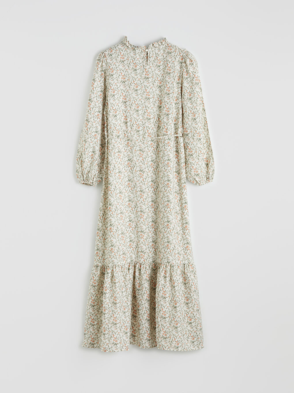 Karışık Fırfırlı Dik Yaka Çiçekli Elbise-1