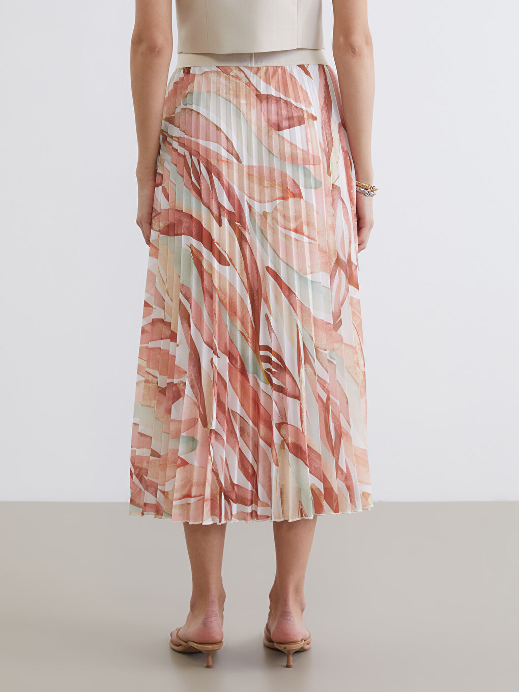 Elastic Waist Patterned Pleated Chiffon Skirt-3