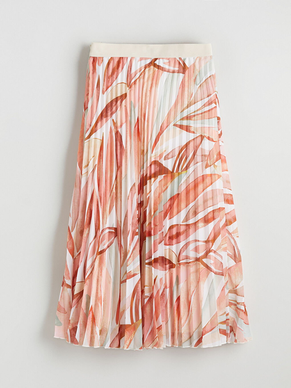 Elastic Waist Patterned Pleated Chiffon Skirt-4