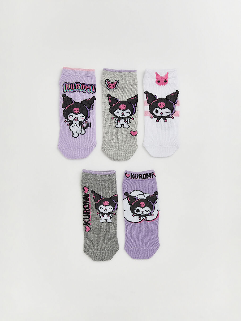Lila Kuromi Desenli Kız Çocuk Patik Çorap 5'li