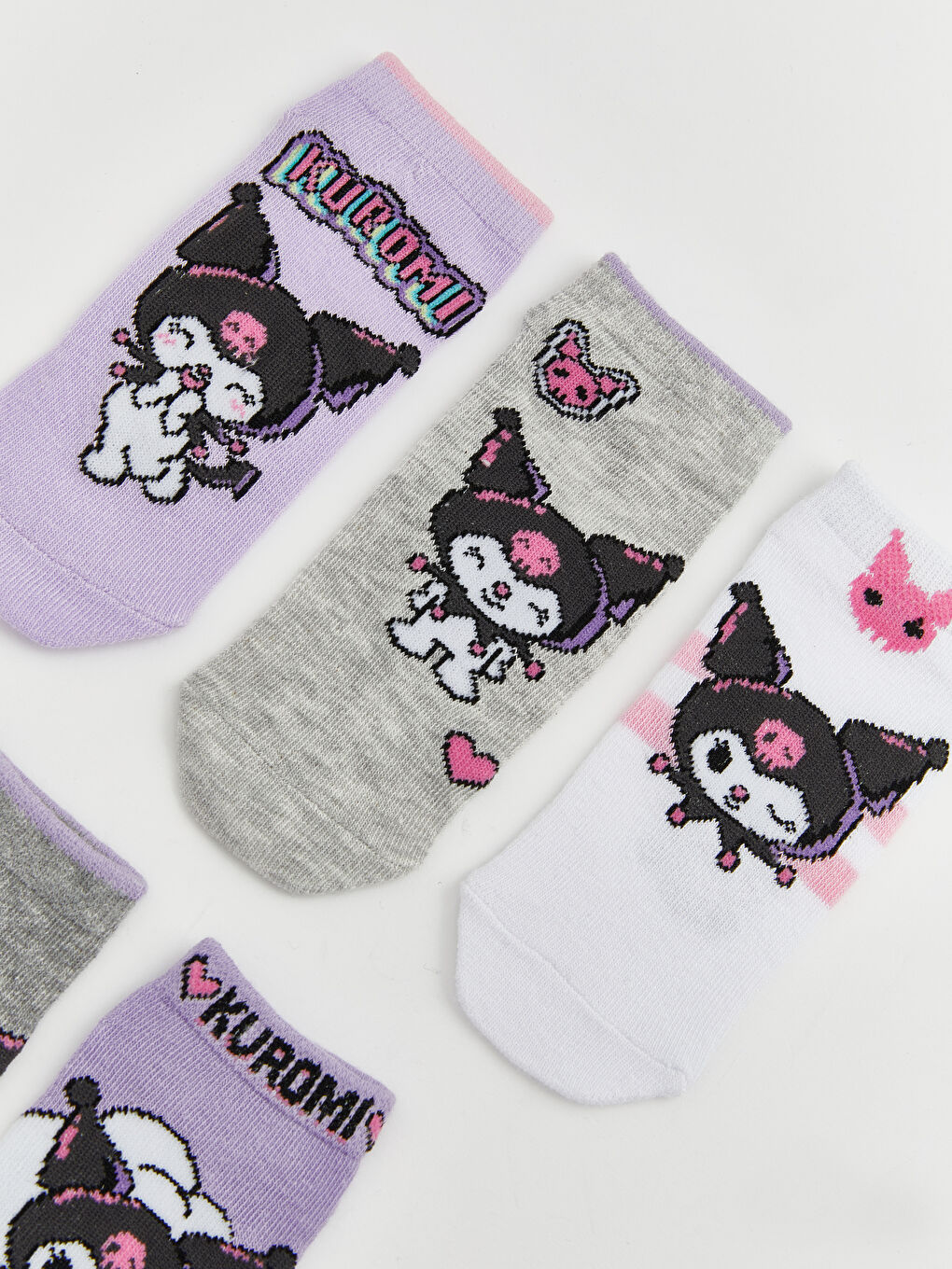 Lila Kuromi Desenli Kız Çocuk Patik Çorap 5'li-1