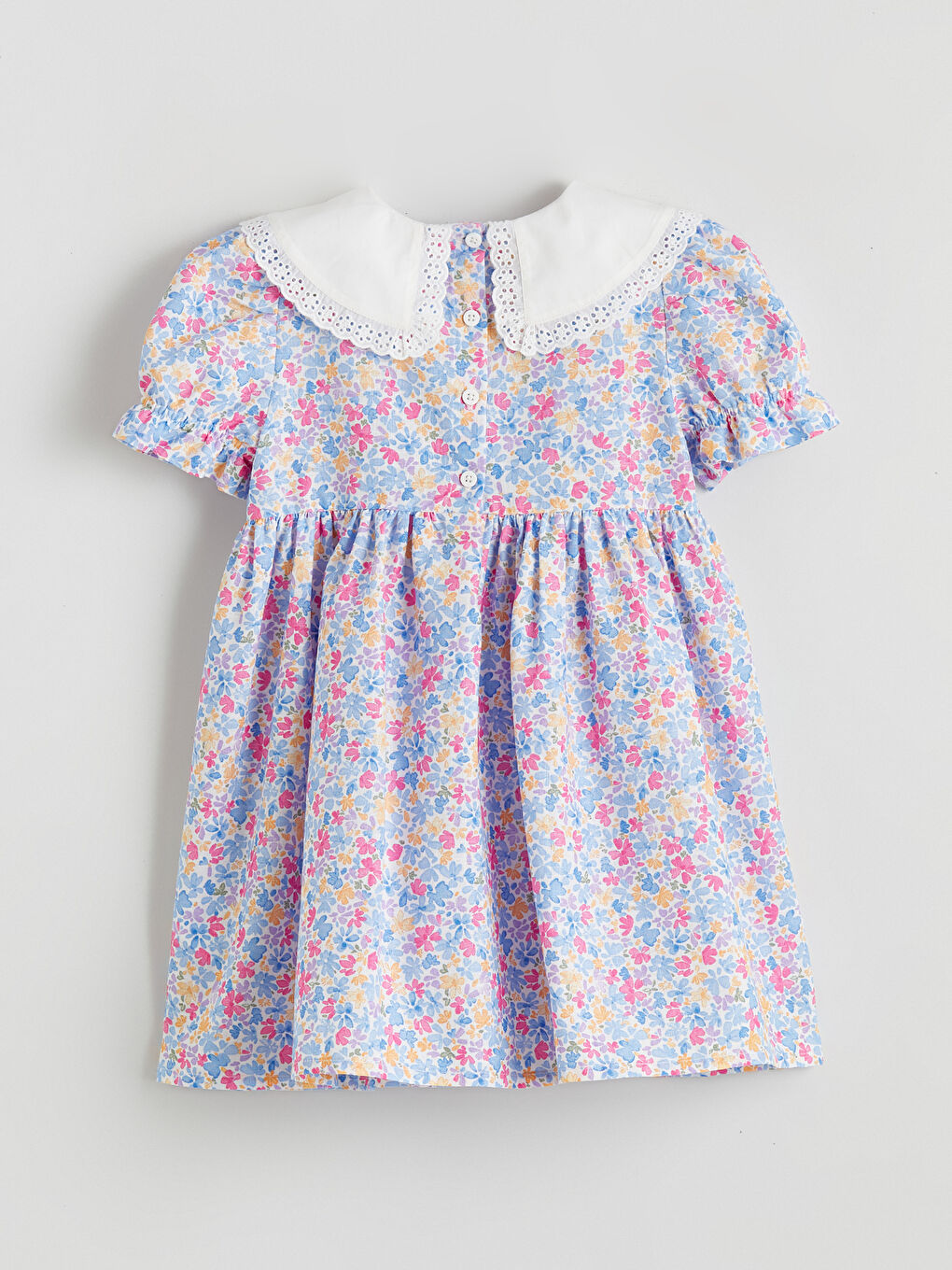 Ekru Baskılı Keten Görünümlü Kız Çocuk Elbise-2