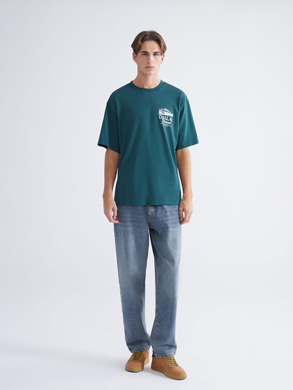 تيشيرت رجالي ياقة دائرية مطبوع جيرسي-1