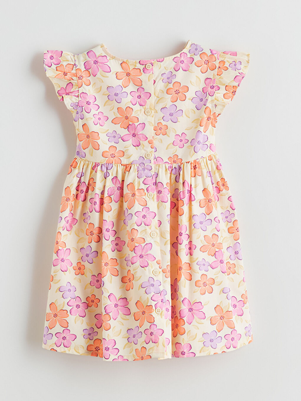 Girls' floral dress with a round neckline.-2