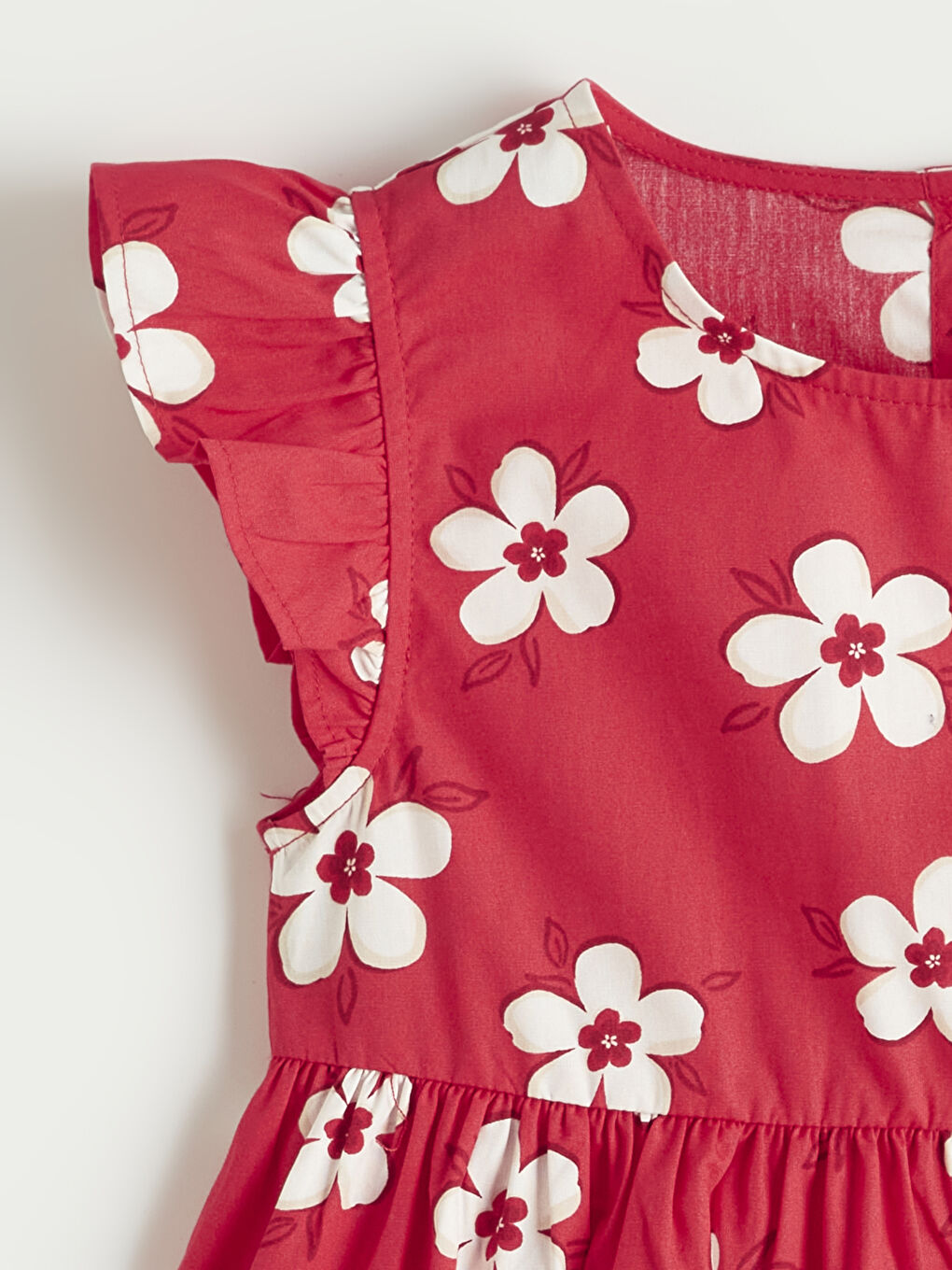 Kırmızı Bisiklet Yaka Çiçekli Kız Çocuk Elbise-1