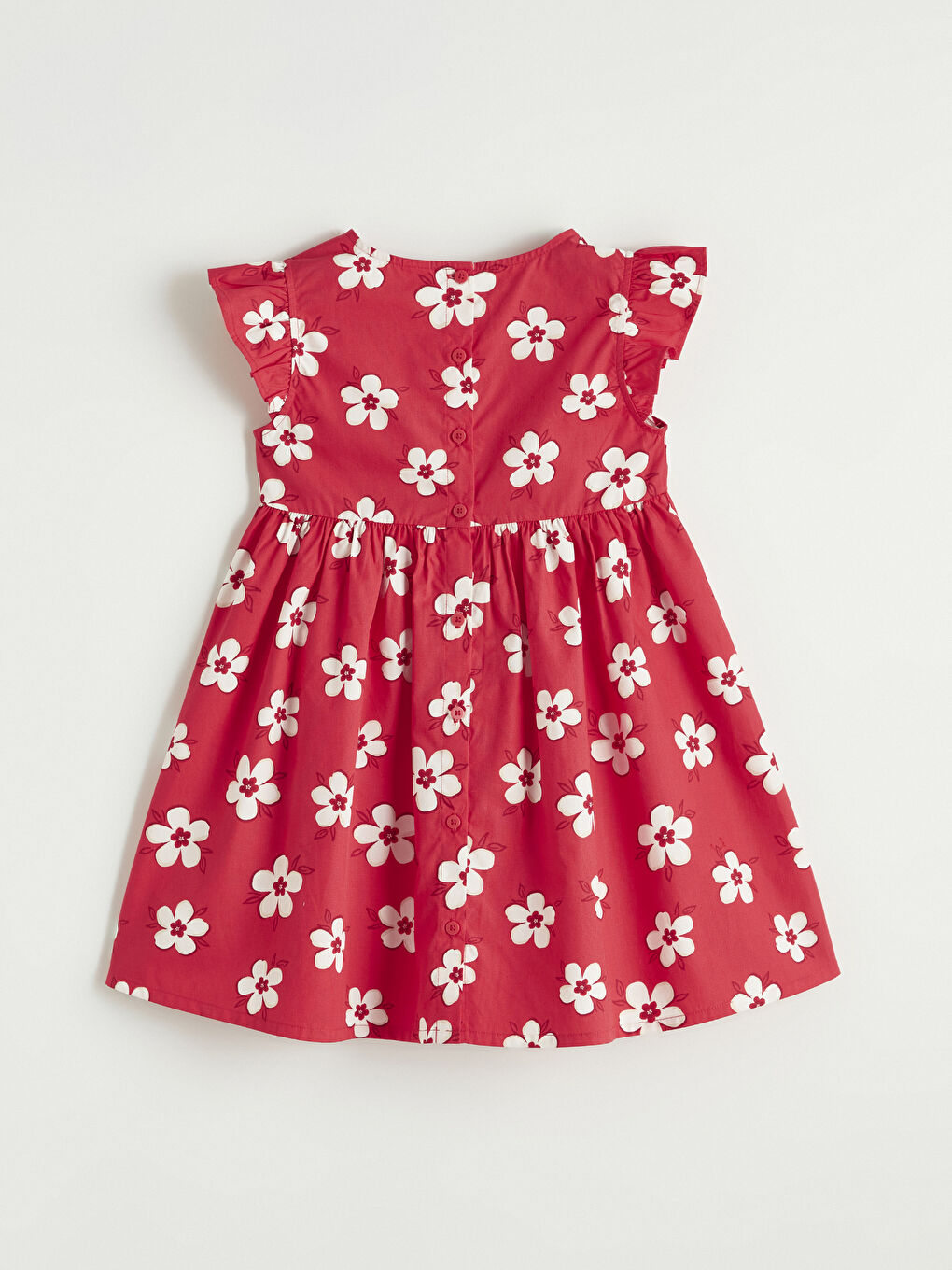 Kırmızı Bisiklet Yaka Çiçekli Kız Çocuk Elbise-2