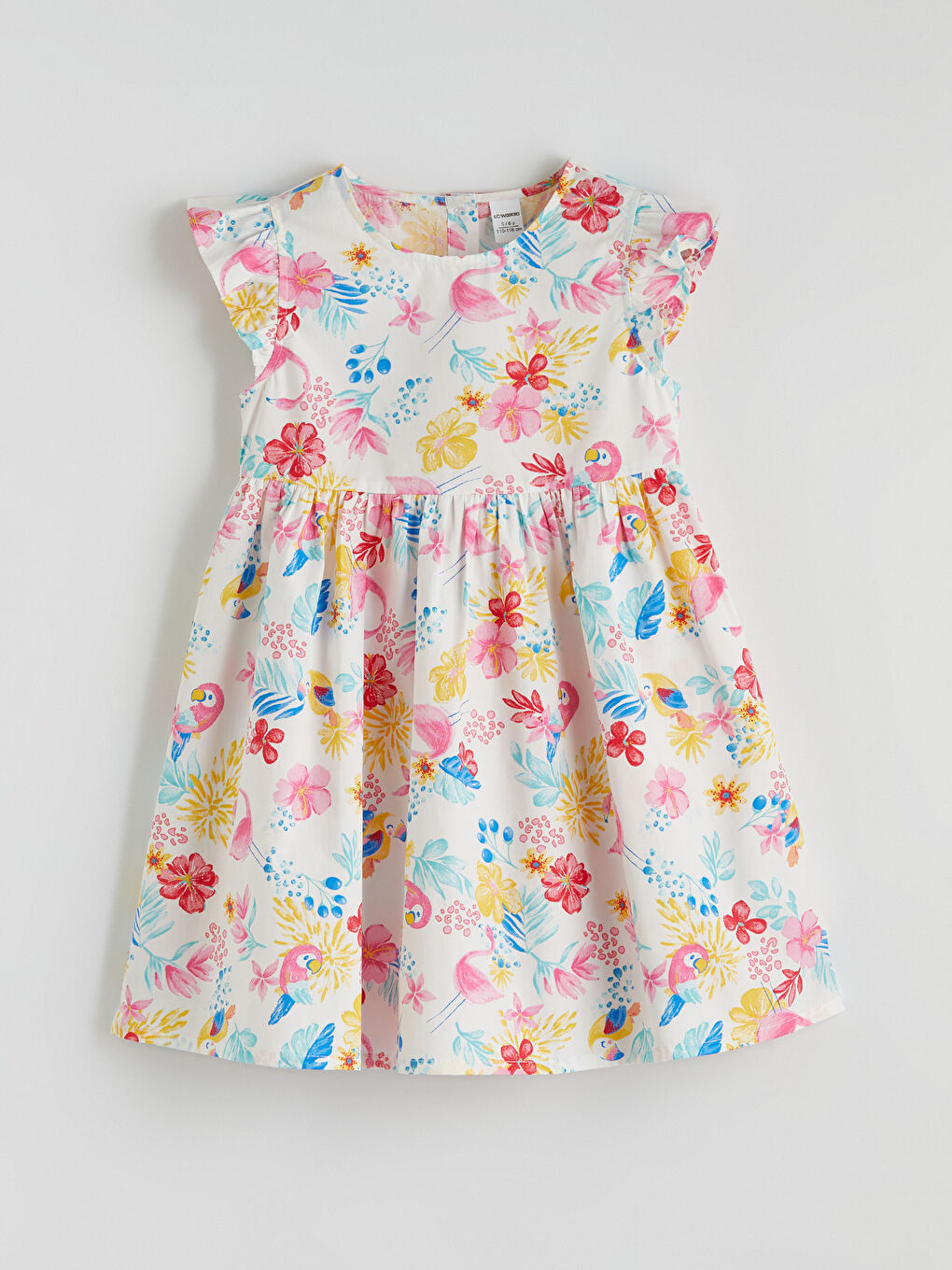 Ekru Bisiklet Yaka Çiçekli Kız Çocuk Elbise