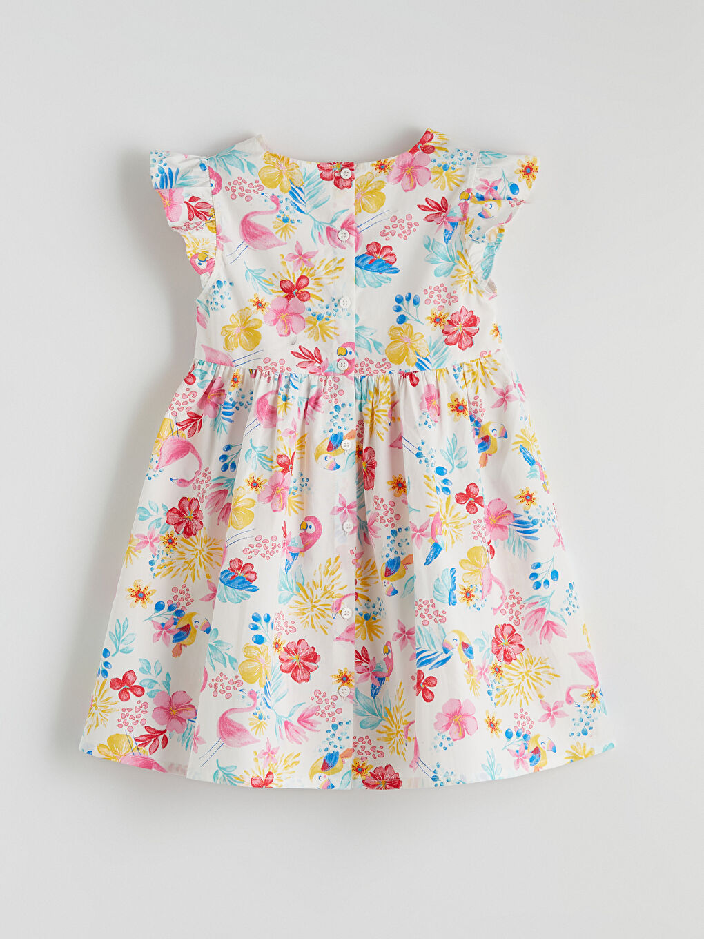 Ekru Bisiklet Yaka Çiçekli Kız Çocuk Elbise-2