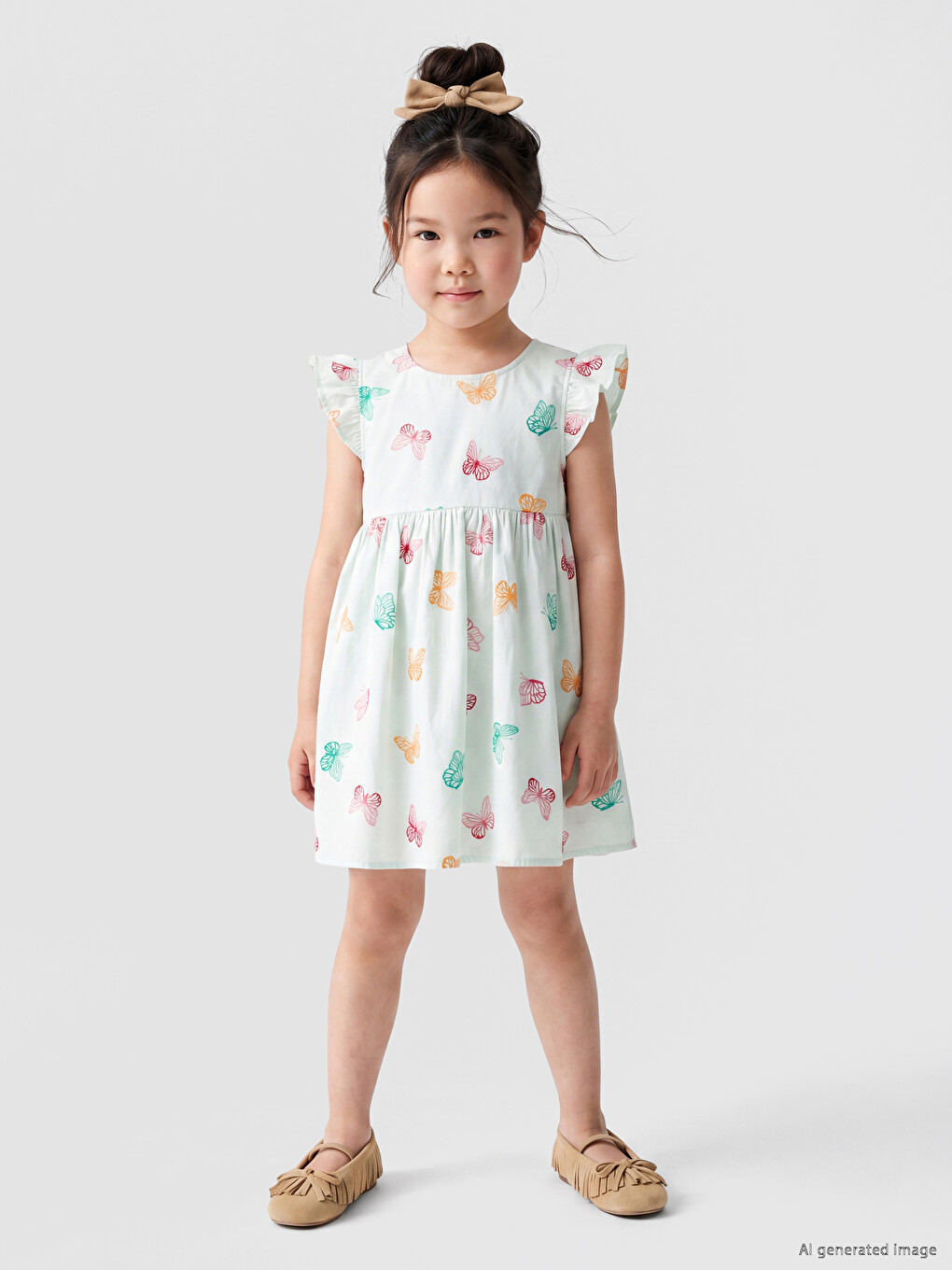 Crew Neck Girls' Poplin Dress