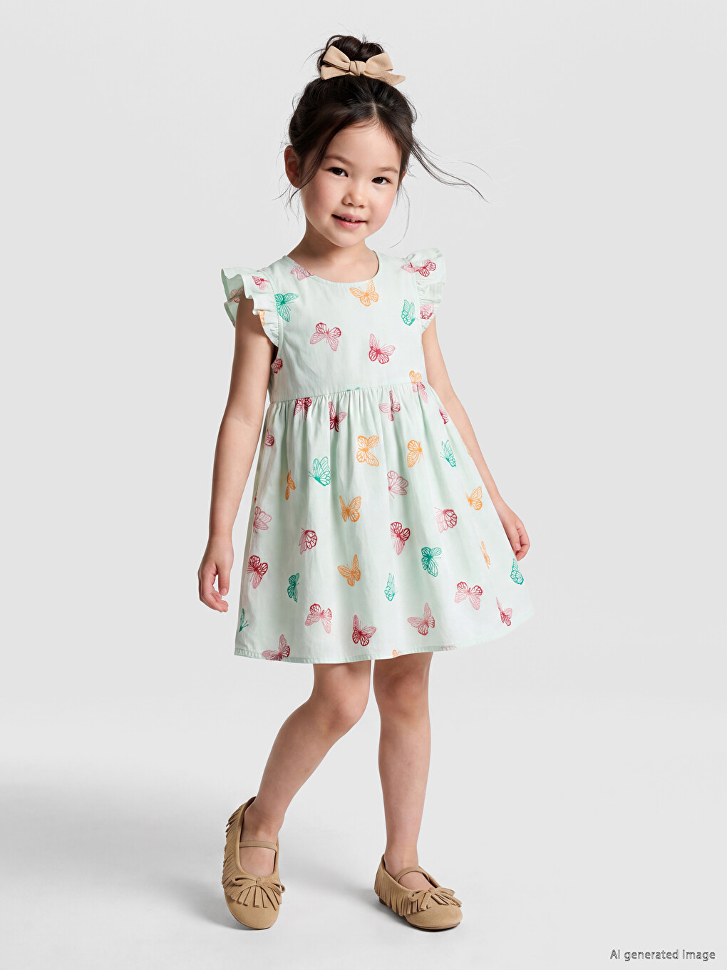 Crew Neck Girls' Poplin Dress-1