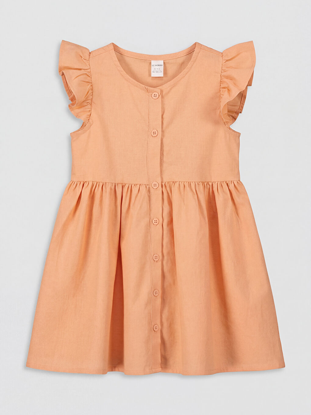 Mercan Kız Çocuk Fırfırlı Keten Görünümlü Elbise