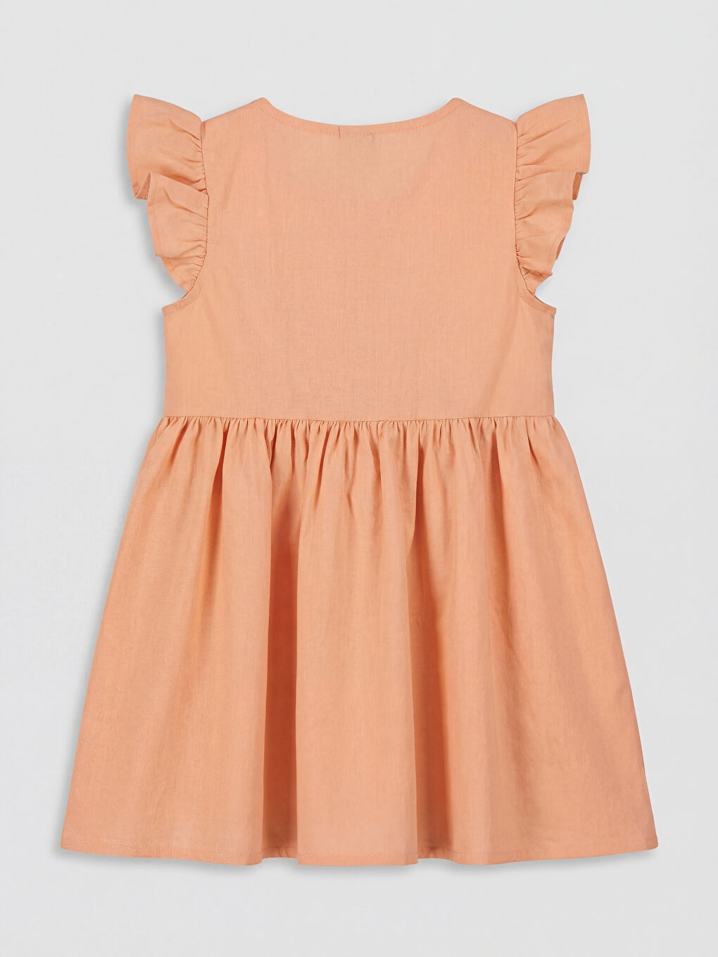 Mercan Kız Çocuk Fırfırlı Keten Görünümlü Elbise-1