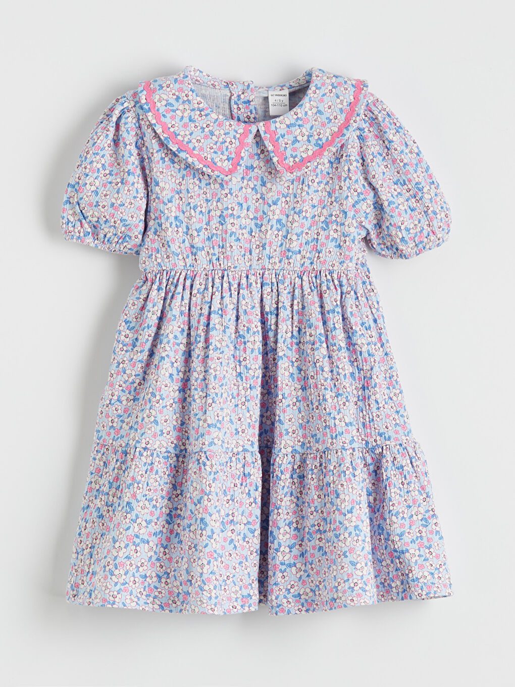 Mavi Çiçekli Kız Çocuk Elbise